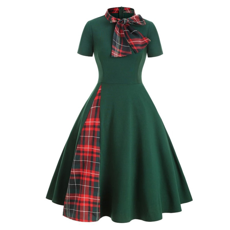 Vintage Style Plaid A Line Dress