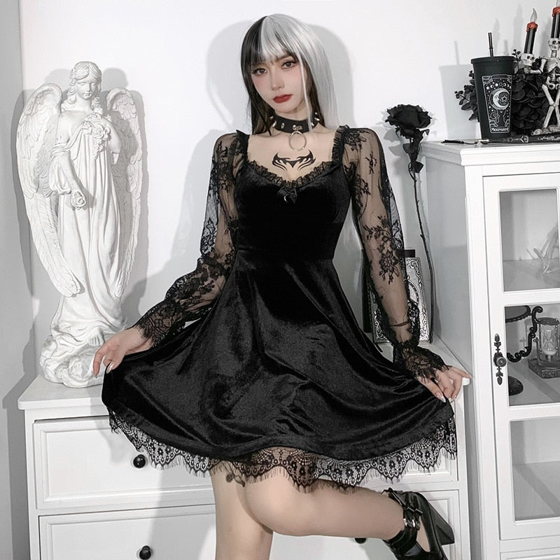 Gothic Lolita Lace Trim High Waist Mini Dress