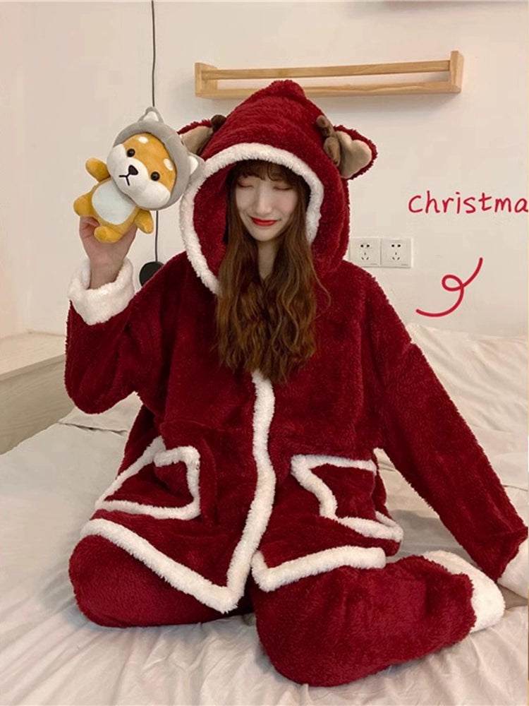 Women's Hooded Winter/Christmas Fuzzy Pajamas