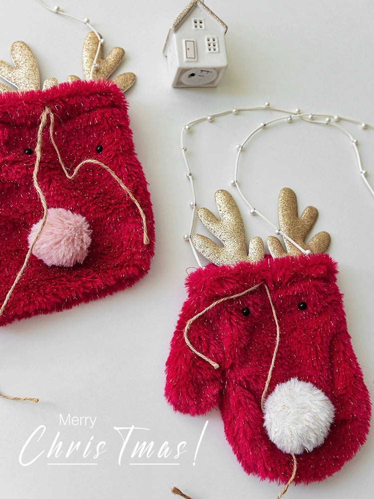 Fuzzy Christmas Mini Stocking Mitten Bag