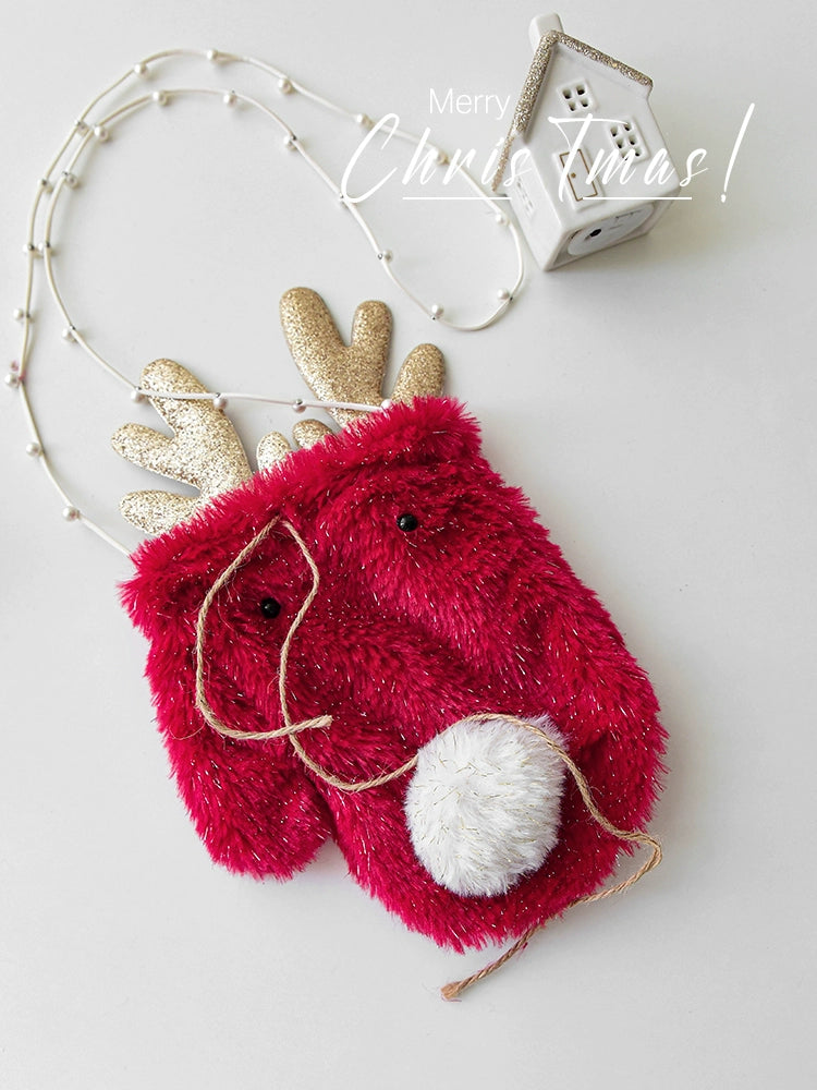 Fuzzy Christmas Mini Stocking Mitten Bag