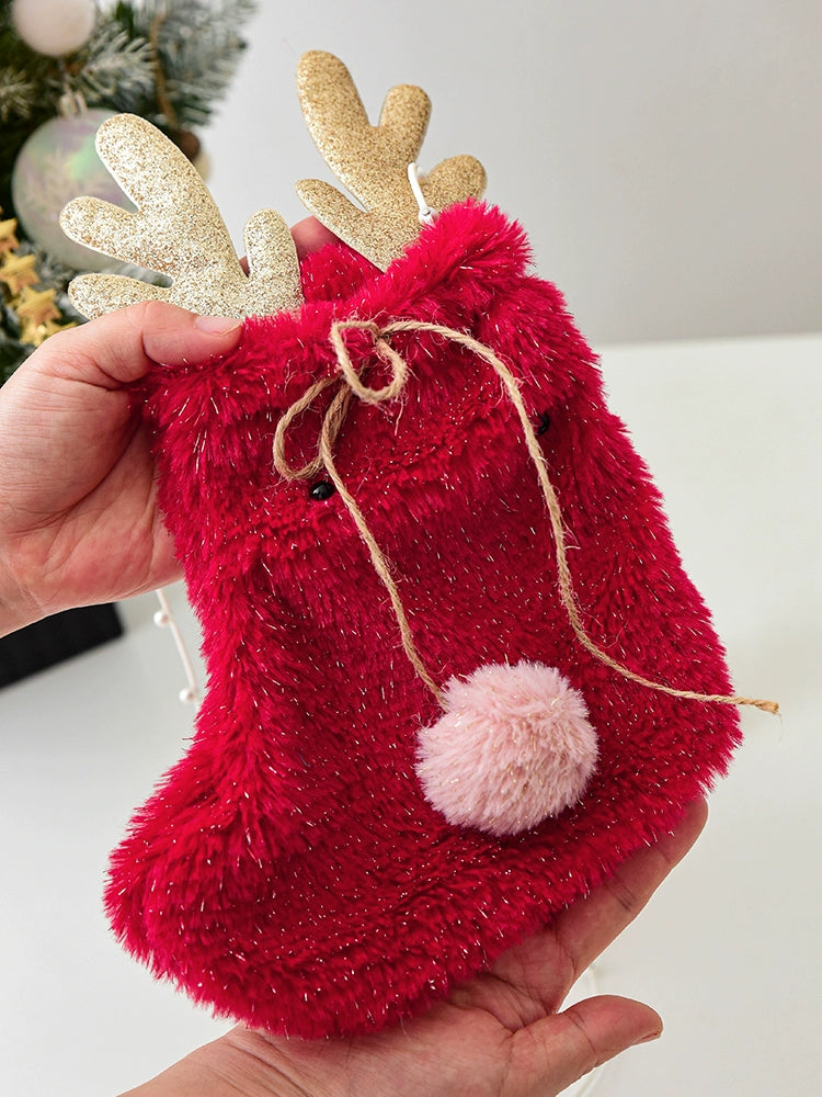 Fuzzy Christmas Mini Stocking Mitten Bag