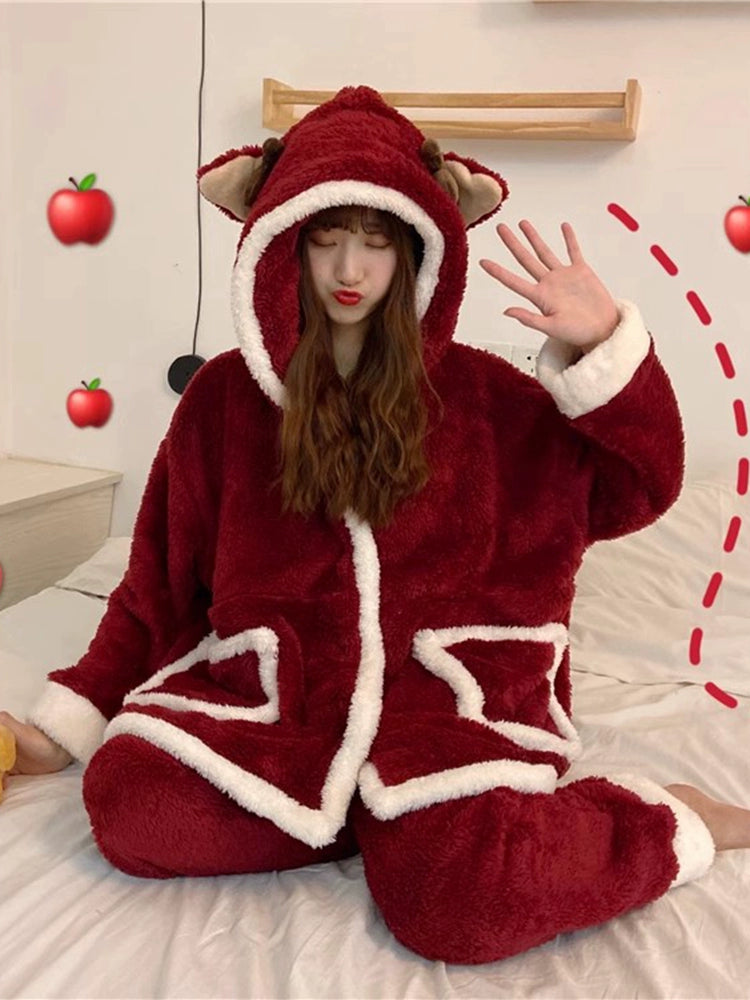 Women's Hooded Winter/Christmas Fuzzy Pajamas