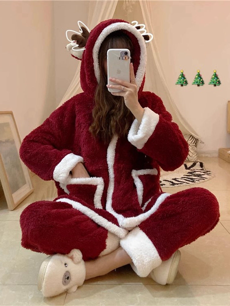 Women's Hooded Winter/Christmas Fuzzy Pajamas