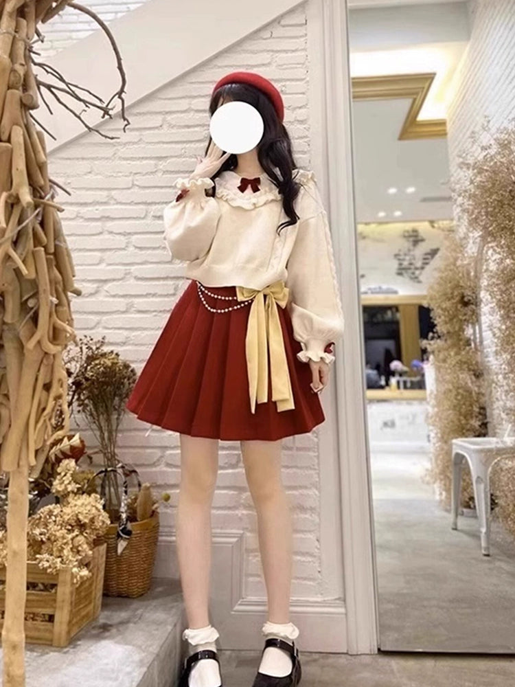 Cute Winter/Christmas Sweater and Pleated Skirt
