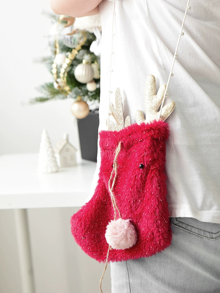 Fuzzy Christmas Mini Stocking Mitten Bag