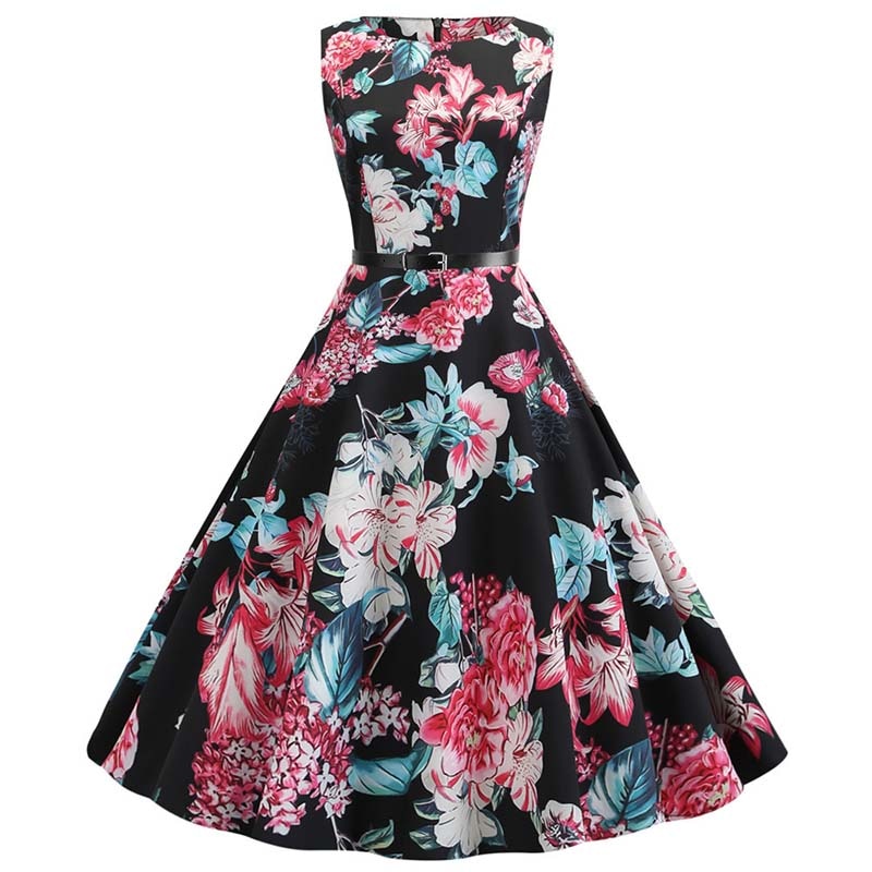 Retro Sleeveless A-Line Midi Dress