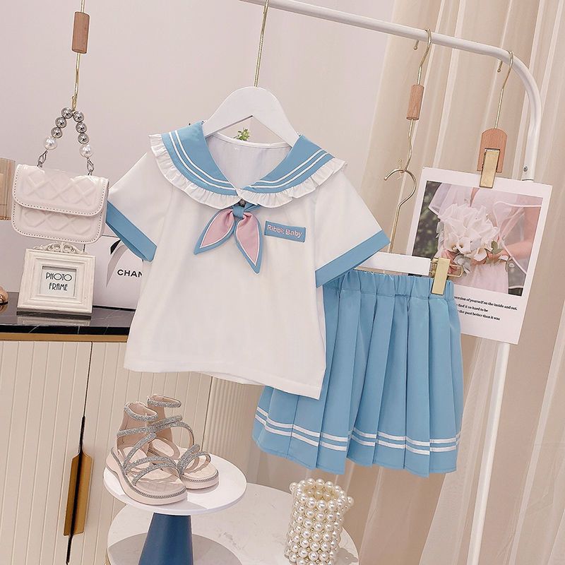 2PC Set Kawaii Girls Sailor Shirt and Skirt