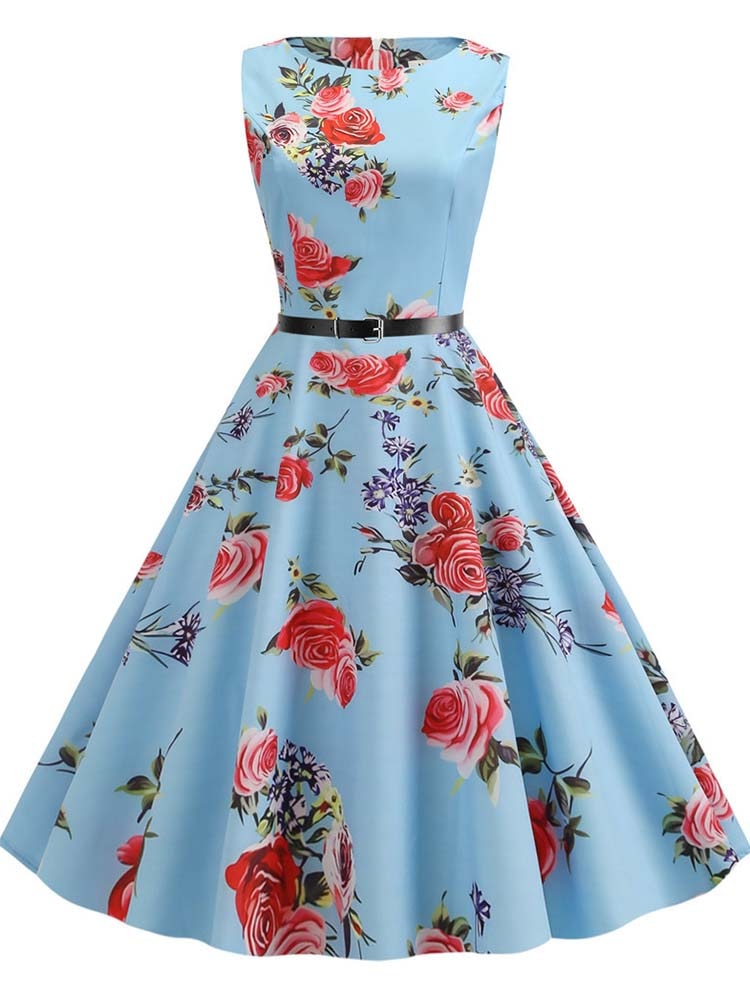 Retro Sleeveless A-Line Midi Dress