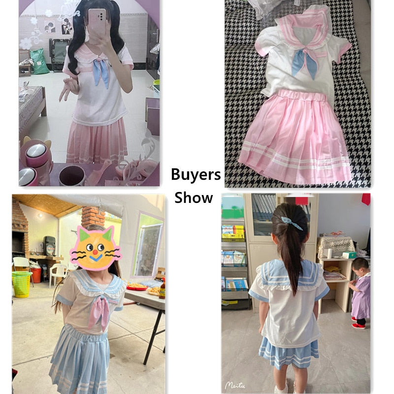 2PC Set Kawaii Girls Sailor Shirt and Skirt