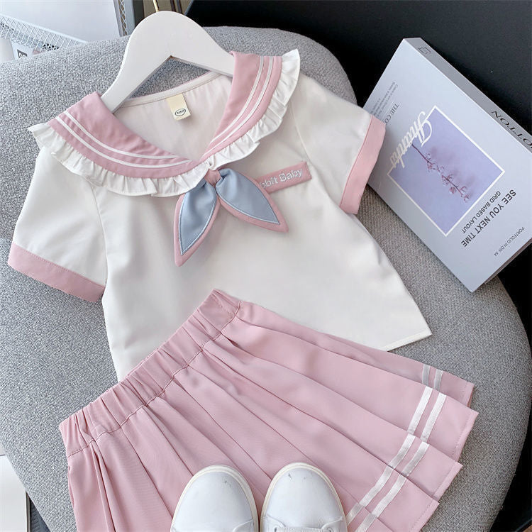 2PC Set Kawaii Girls Sailor Shirt and Skirt