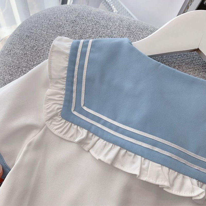 2PC Set Kawaii Girls Sailor Shirt and Skirt