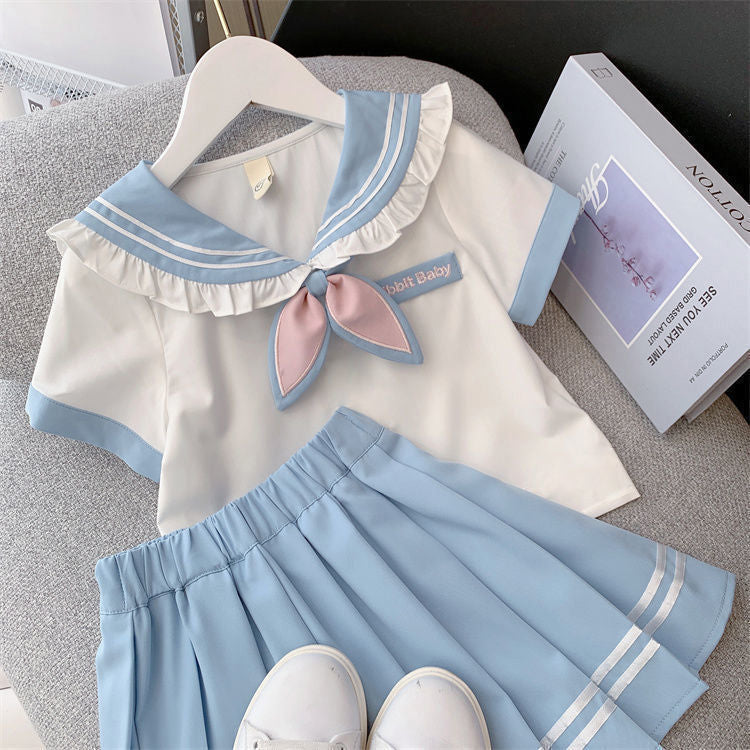 2PC Set Kawaii Girls Sailor Shirt and Skirt