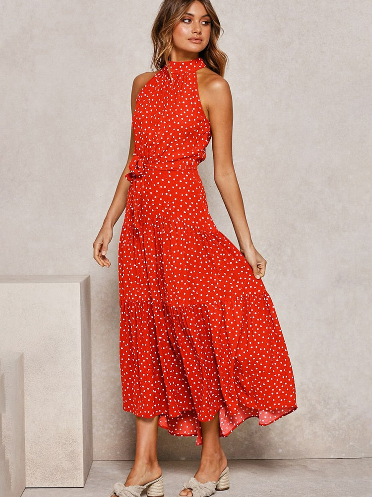 Strapless Halter Print Summer Dress