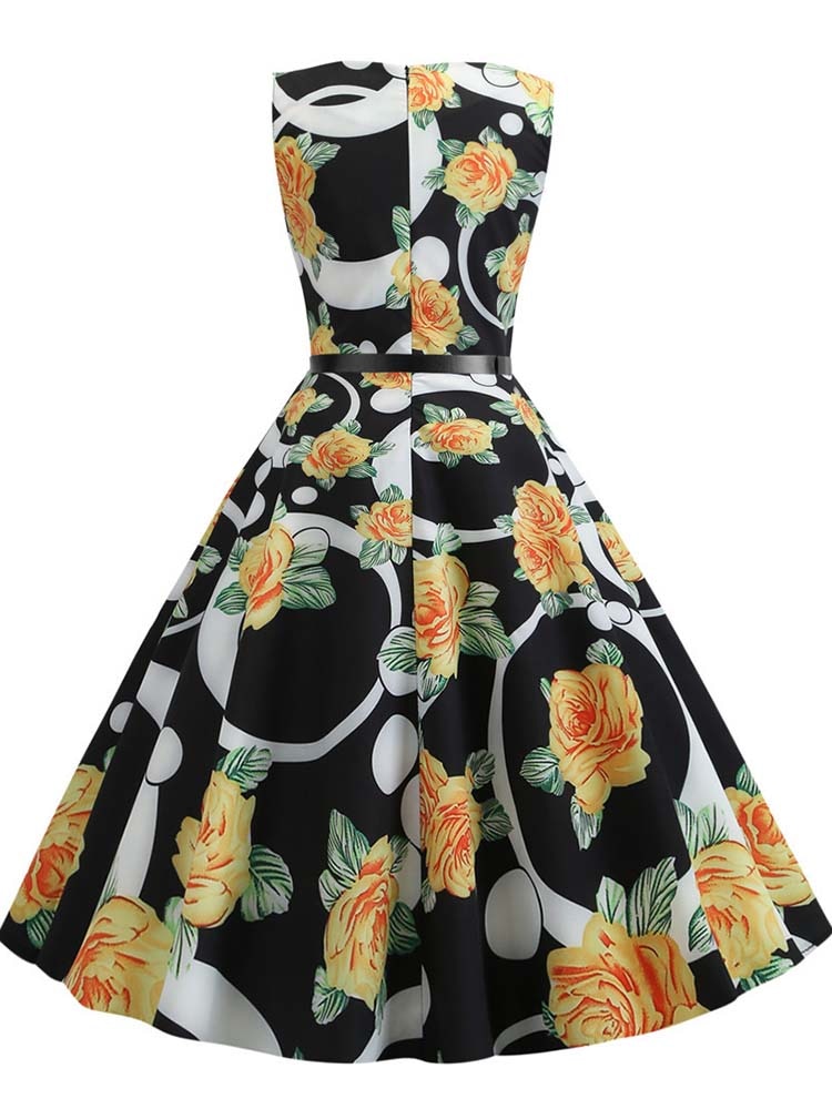 Retro Sleeveless A-Line Midi Dress