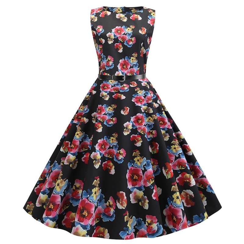 Retro Sleeveless A-Line Midi Dress