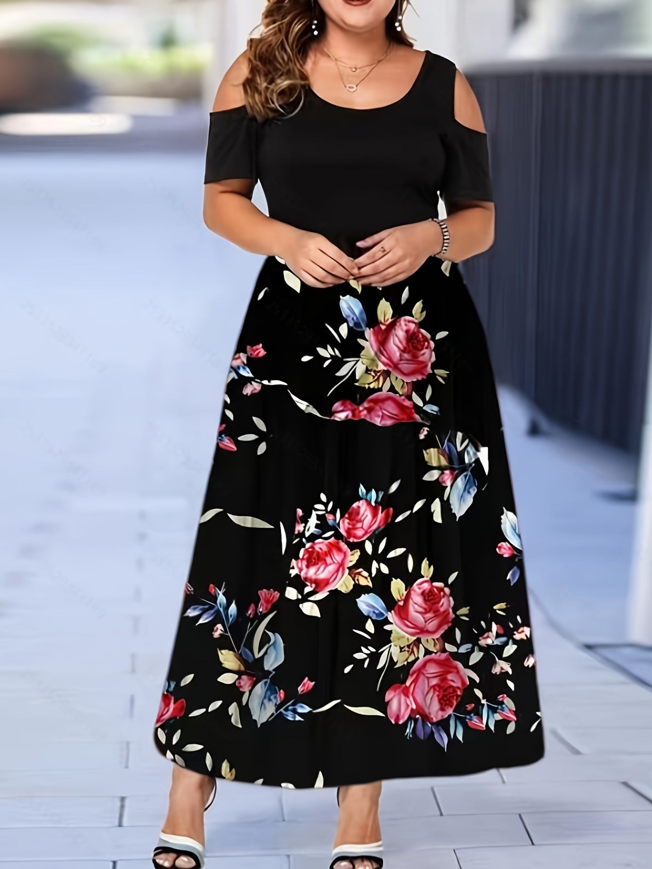 Plus Size Cold Shoulder Maxi Dress