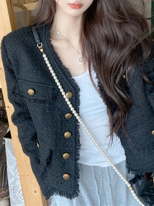 Loose Short V-neck Tassel Coat